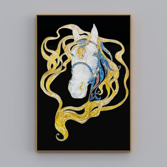 Golden Horse Head 3D model - Surreal Art Design