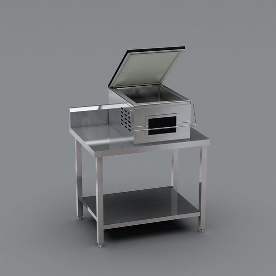 Stylish Stainless Steel Workbench and Oven 3D model