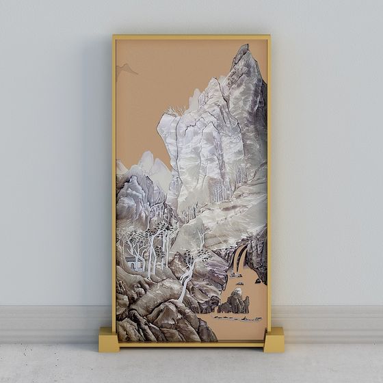 Mountain River Folding Screen 3D model for Creative Projects