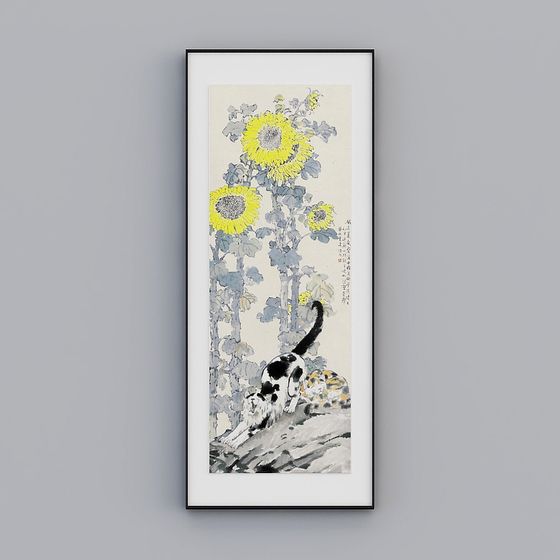 Stylish Sunflower and Cat Low-Poly 3D Model