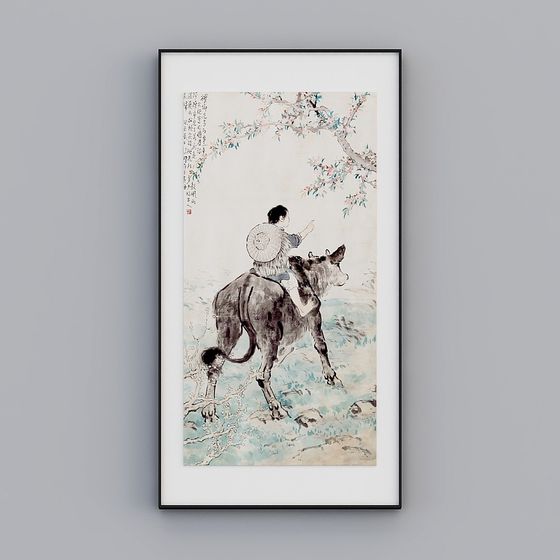 Pastoral Scene with Cow 3D Model