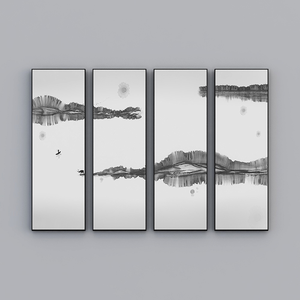 Courtesy full house with painting - Chinese living room decorative painting - four - ink Zen