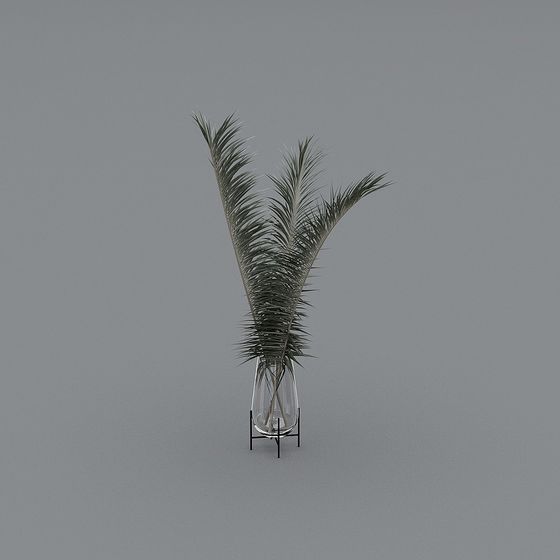 Low Poly Glass Vase with Palm Leaf 3D model