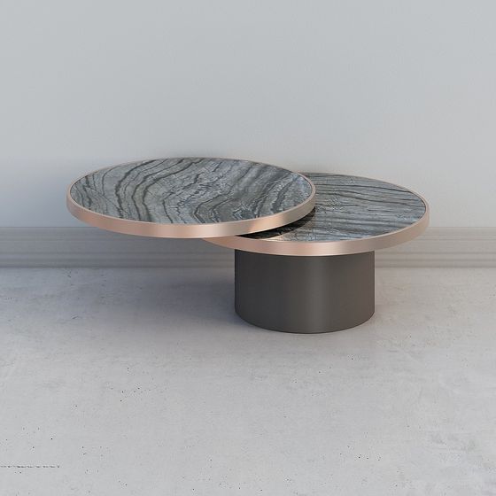 Floating Round Table 3D Model – Marble and Rose Gold