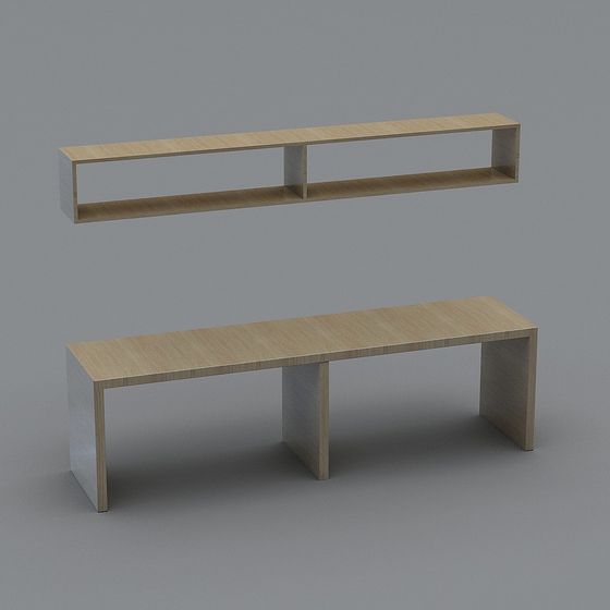 Floating Bookshelf and Bench Combination 3D model
