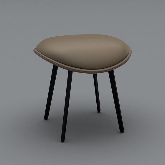 Modern beige upholstered footrest with black metal legs on grey background