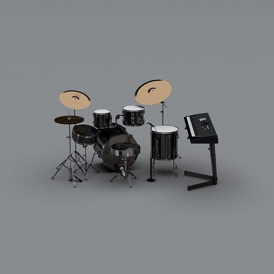 Rhythm Master 3D Model: Drum Set and Keyboard