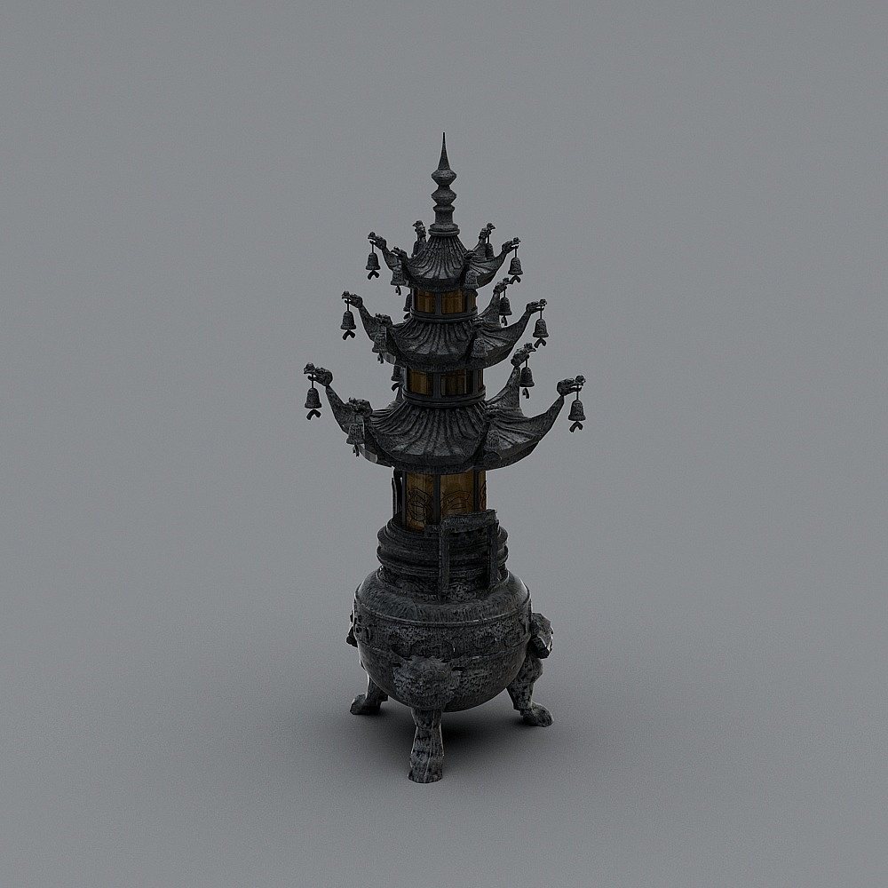 Exquisite Ancient Pagoda Incense Burner 3D model