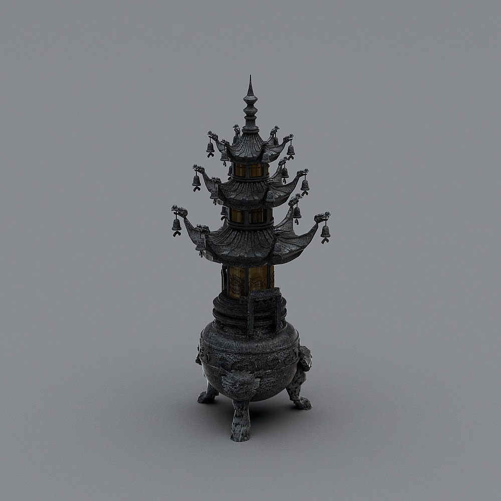 Ancient Tower Incense Burner 3D model