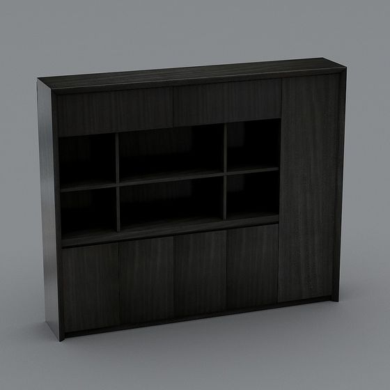 Minimalist Low-Poly Black Bookshelf 3D model