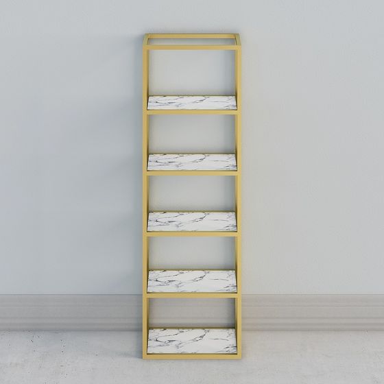 Gold Metal Frame Marble Texture Bookshelf 3D model