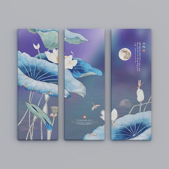 Lotus Pond Triptych 3D Model for Creative Projects