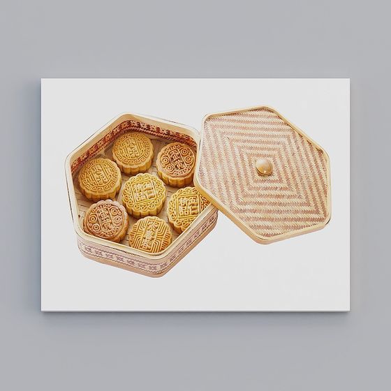 Elegant Hexagonal Mooncake Gift Box 3D model