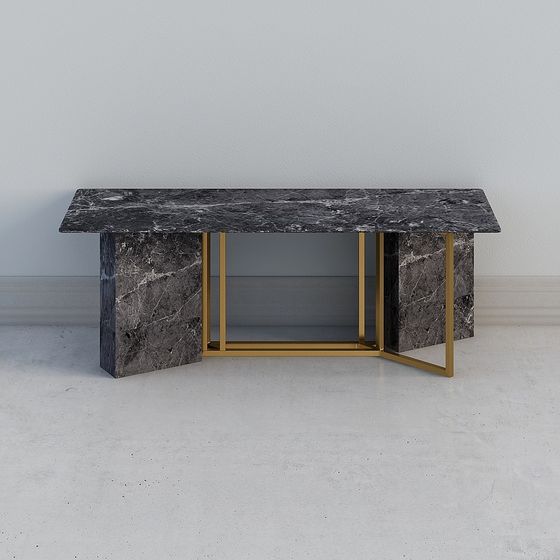 Luxurious Marble and Gold Frame Long Table 3D model