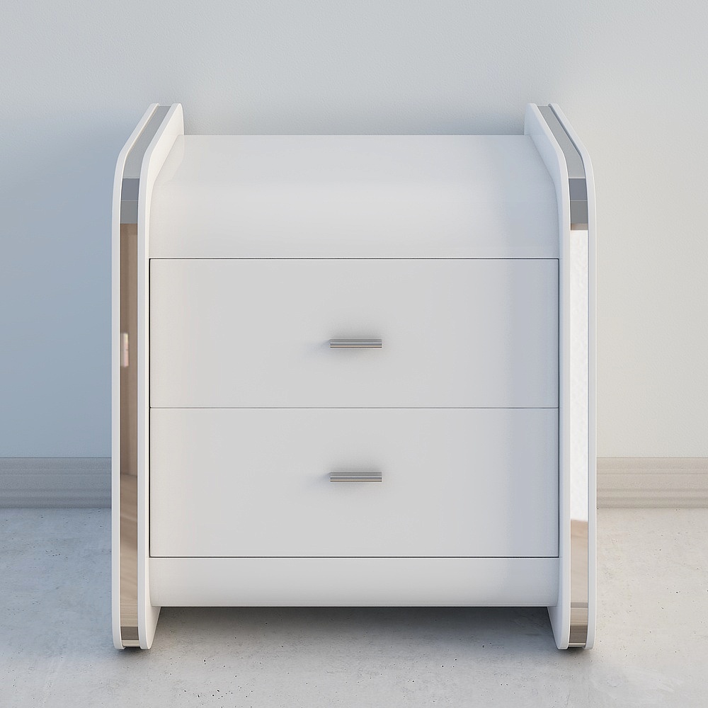 XM-Item Double Draw Silver Side Bedside Table (White)