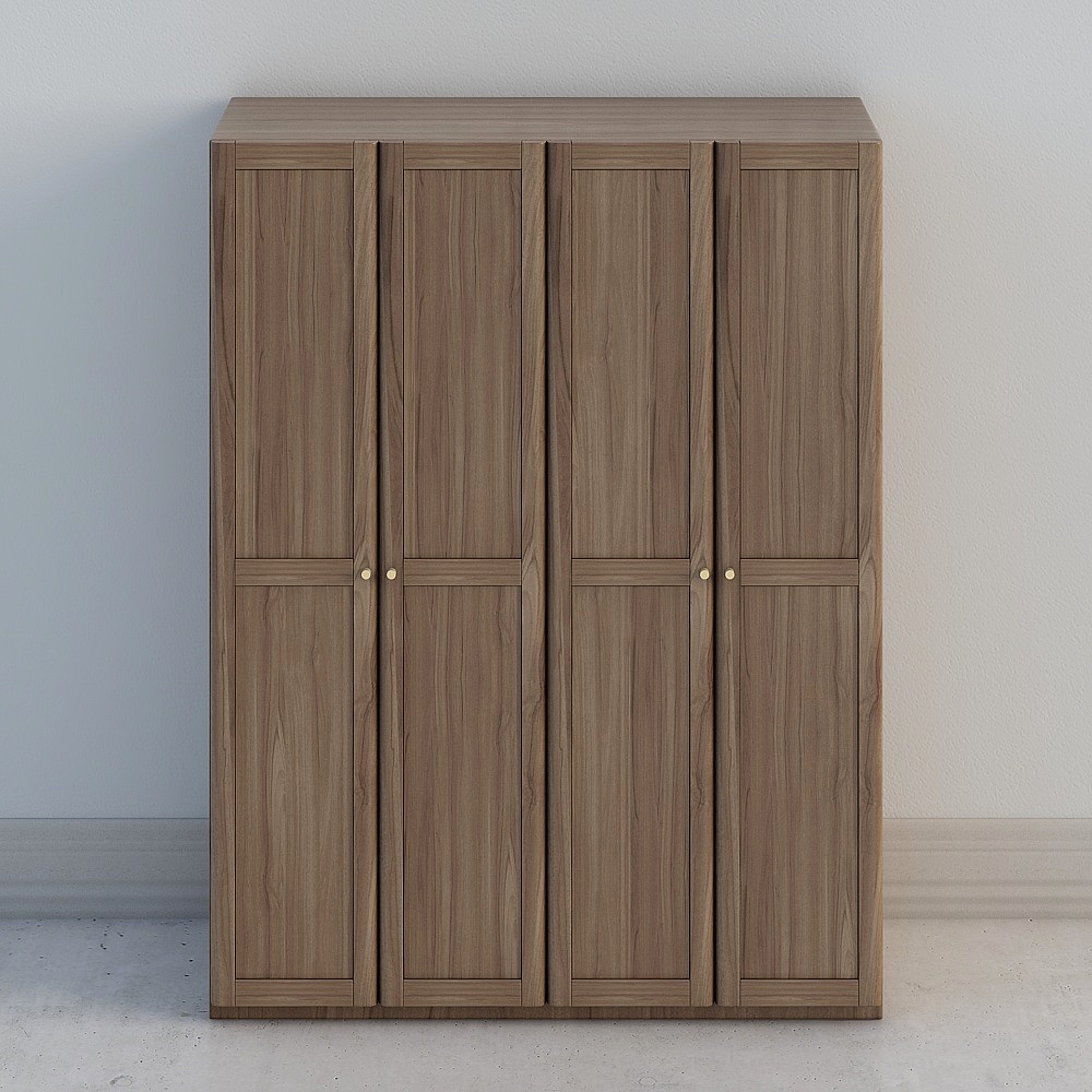 Elegant Minimalist Four-Door Wardrobe 3D Model
