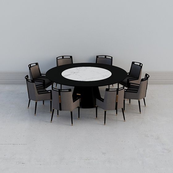 Round Table and Eight Chairs 3D model