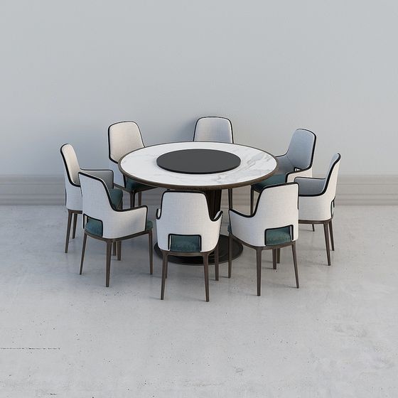 Elegant Round Table with Six Chairs 3D Model