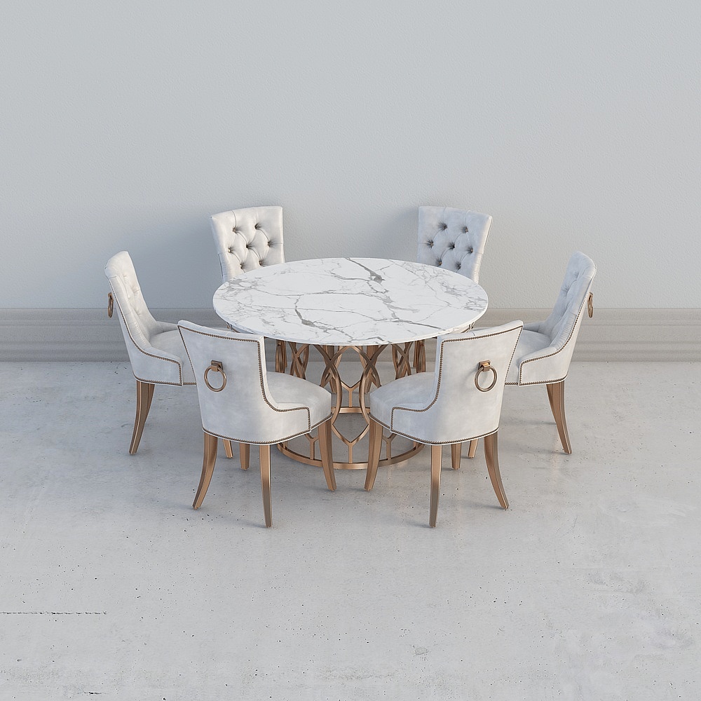 Elegant Marble Dining Table and Leather Chairs 3D model