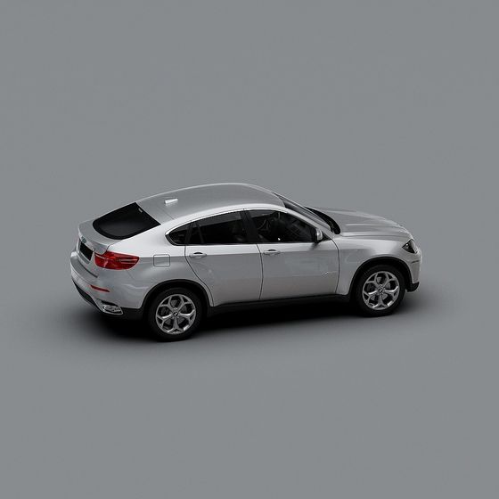 Silver SUV car with black windows and silver wheels on grey background