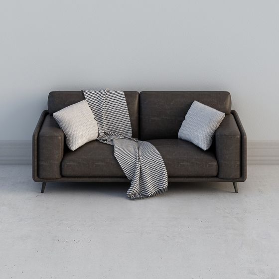 Stylish Leather Sofa 3D Model in Black