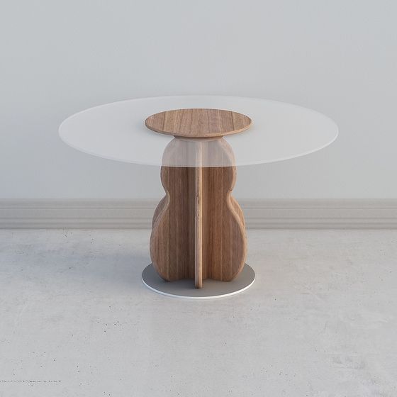 Curvy Wooden Table Modern Minimalist 3D model