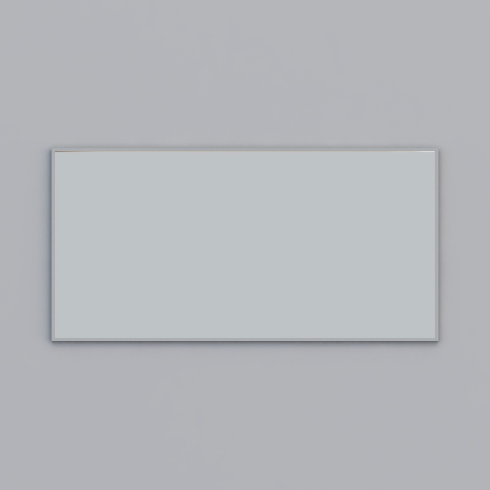 Modern rectangular wall mirror with thin silver metal frame on grey background