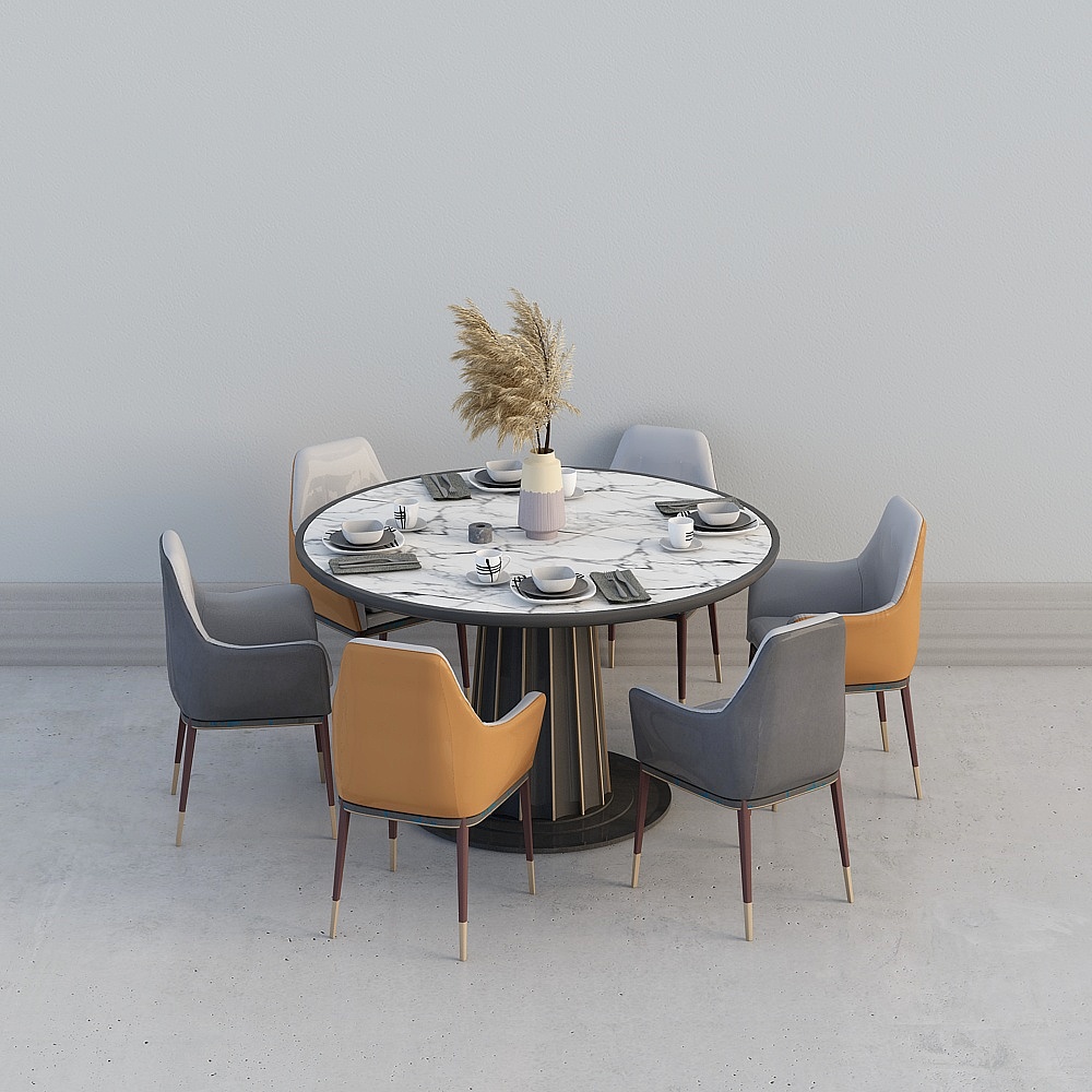 Light Luxurious Dining Table 3D Model in Earth Color