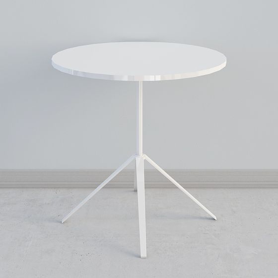 Modern white round table with three legs on grey background