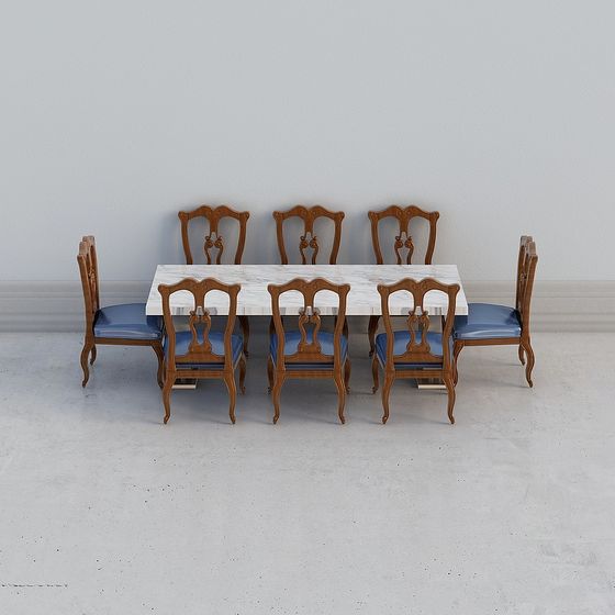 Elegant Vintage Dining Table and Chairs 3D model