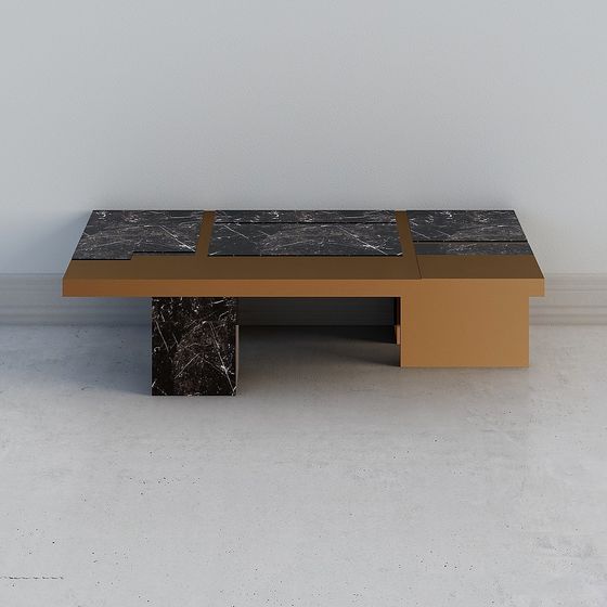 Urban Minimalist Coffee Table 3D Model – Black Marble & Gold Frame
