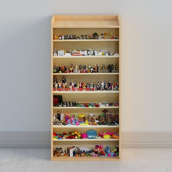 Functional Shelf Cabinet 3D Model in Wood Color