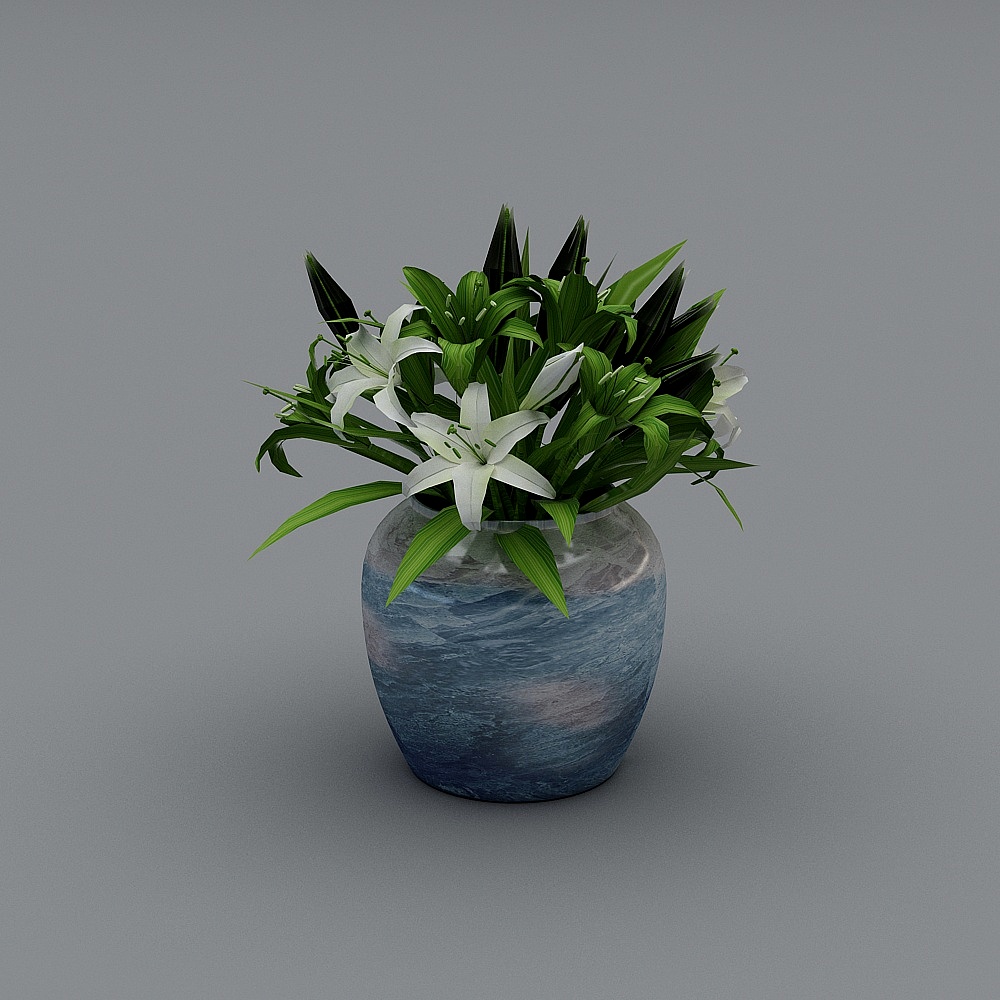 Chinese flowers & ceramic blue vase 