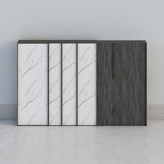 Marble and Wood Textured Sliding Cabinet 3D model