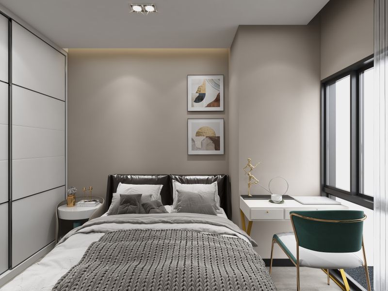 Modern Gray Bedroom with Abstract Art