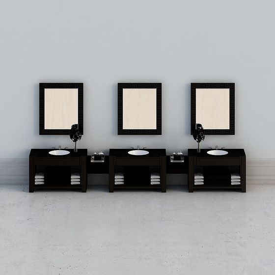 Modern Low-Poly Bathroom Cabinet Set 3D model