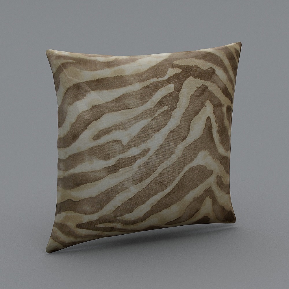 Square decorative pillow with brown and cream zebra print pattern on grey background