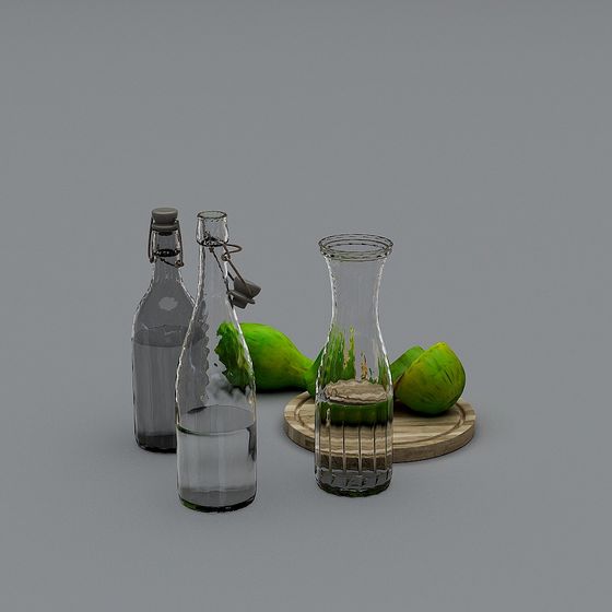 Stylish Low Poly Glass Bottles 3D model