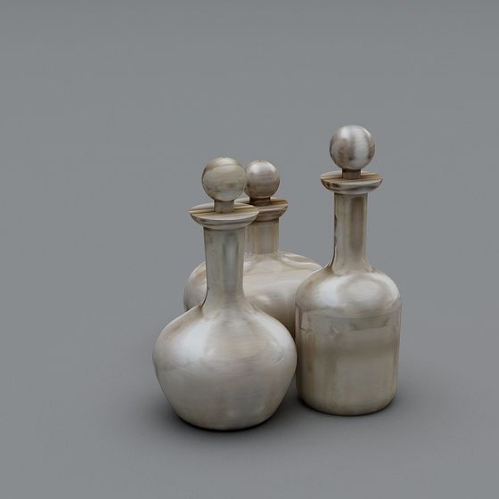 Elegant Low Poly Wine Bottle Set 3D model