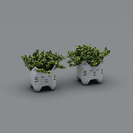 Cute Cat Face Planter 3D Model