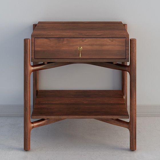 Elegant Low-Poly Wooden Side Table 3D model