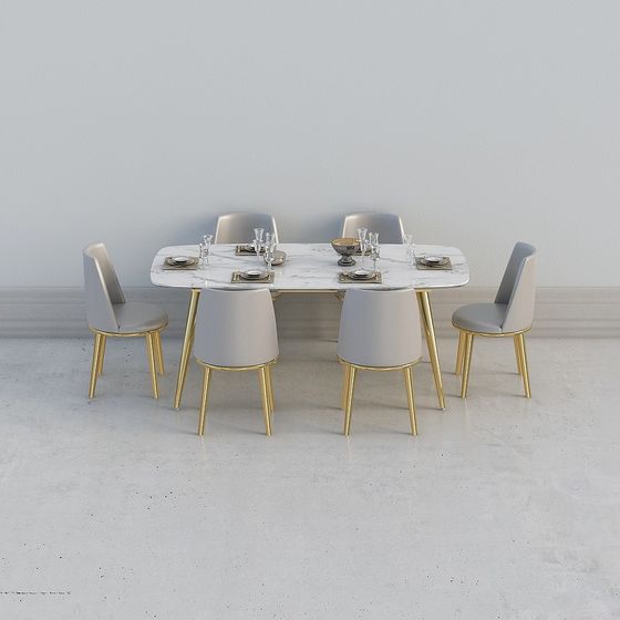 Marble Dining Table and Chair Set 3D model