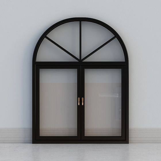 Curved Black Window 3D Model for Modern Interiors