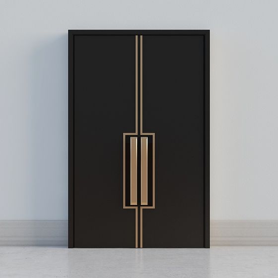 Elegant Black Chinese Style Door 3D Model