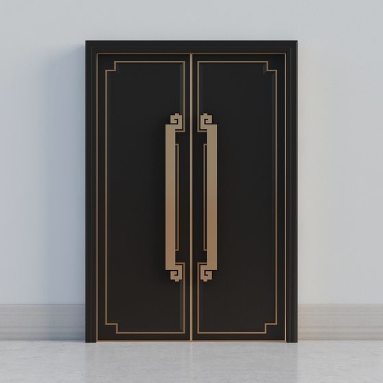 Elegant Black and Gold 3D Model Door