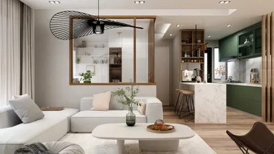 Modern Minimalist Living Room with Wood Tones