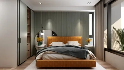 Modern Minimalist Bedroom with Gray and Green Tones