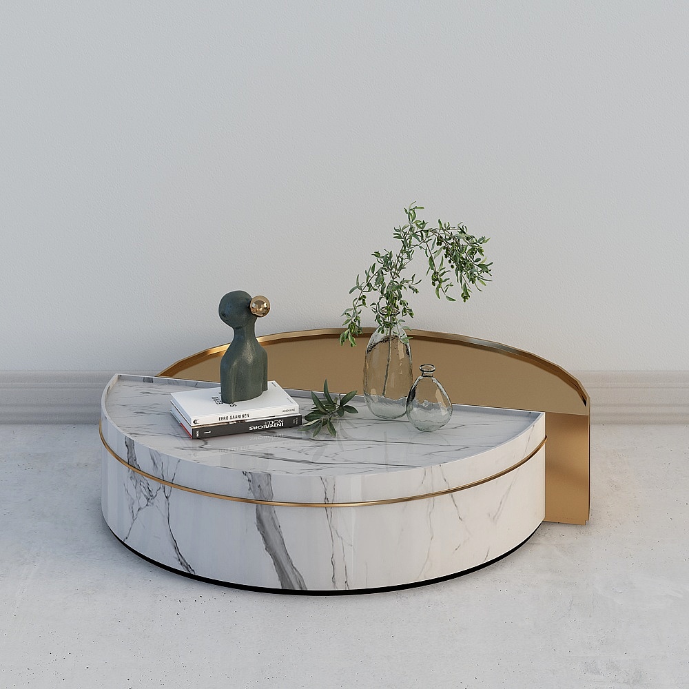 Elegant Half-Round Marble Coffee Table 3D model