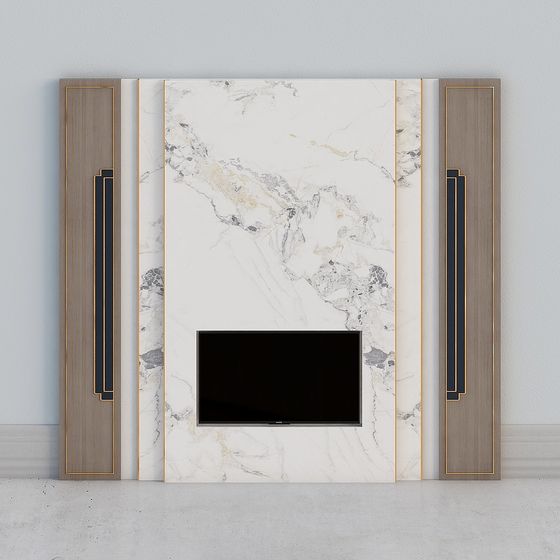 Elegant Marble TV Wall 3D model for Modern Interiors