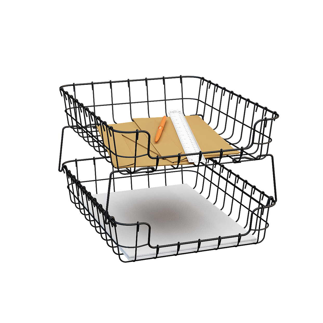 Minimalist Metal File Basket 3D Model – Low-Poly Design